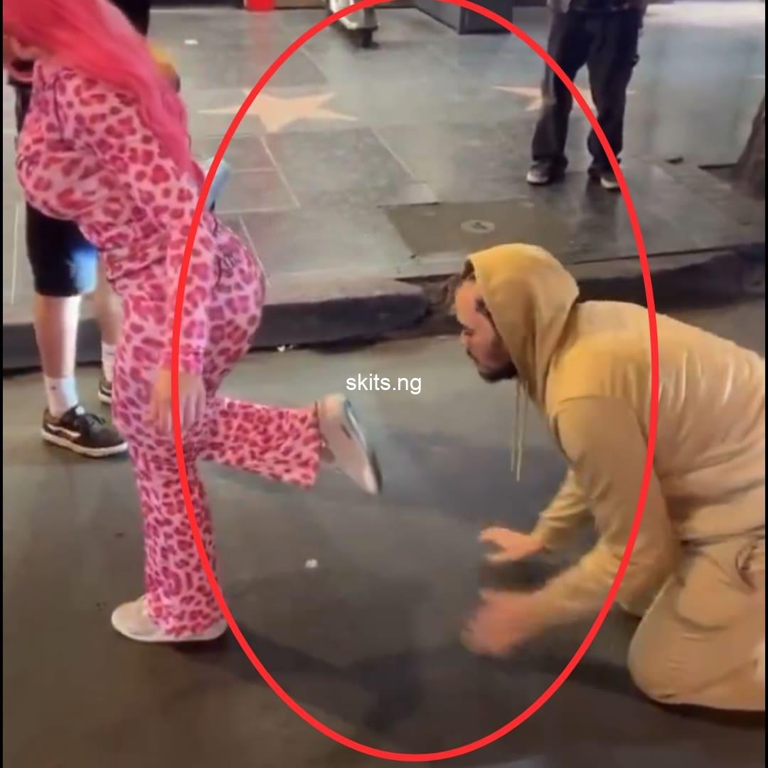 Boyfriend obeys girlfriends command to bark and lick her shoe in viral video