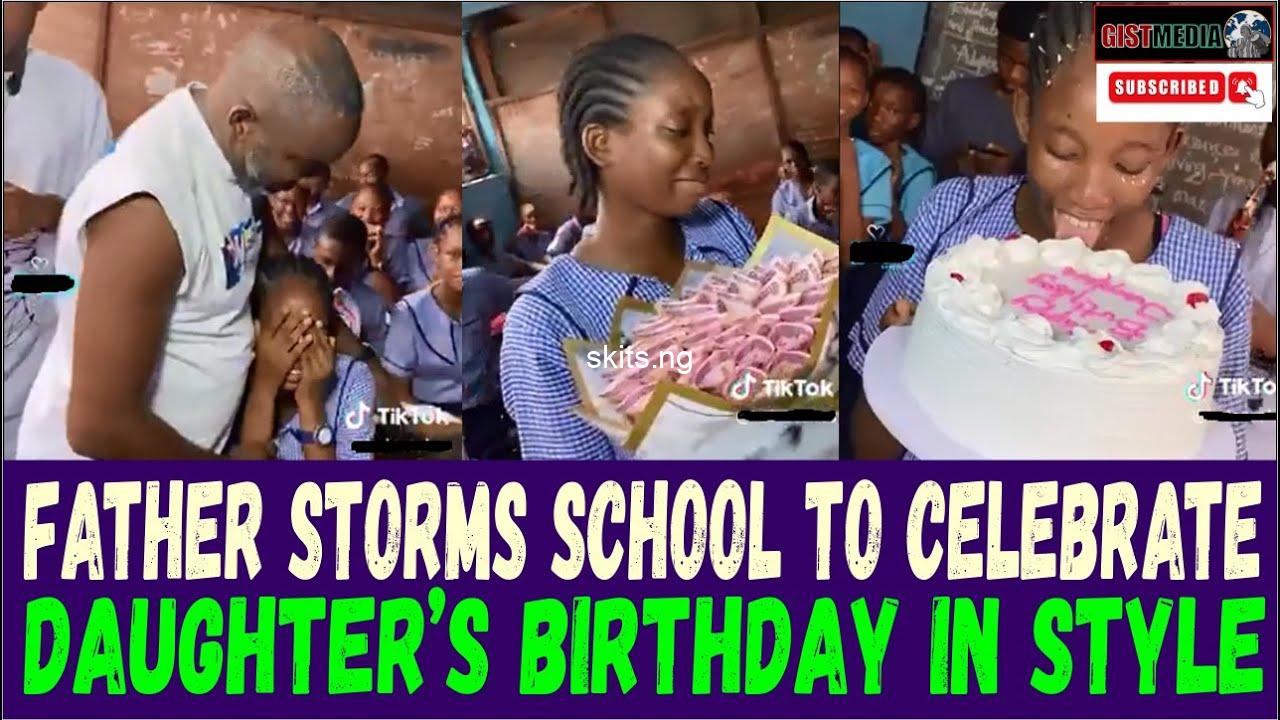 Father storms school to celebrate daughters birthday in style video