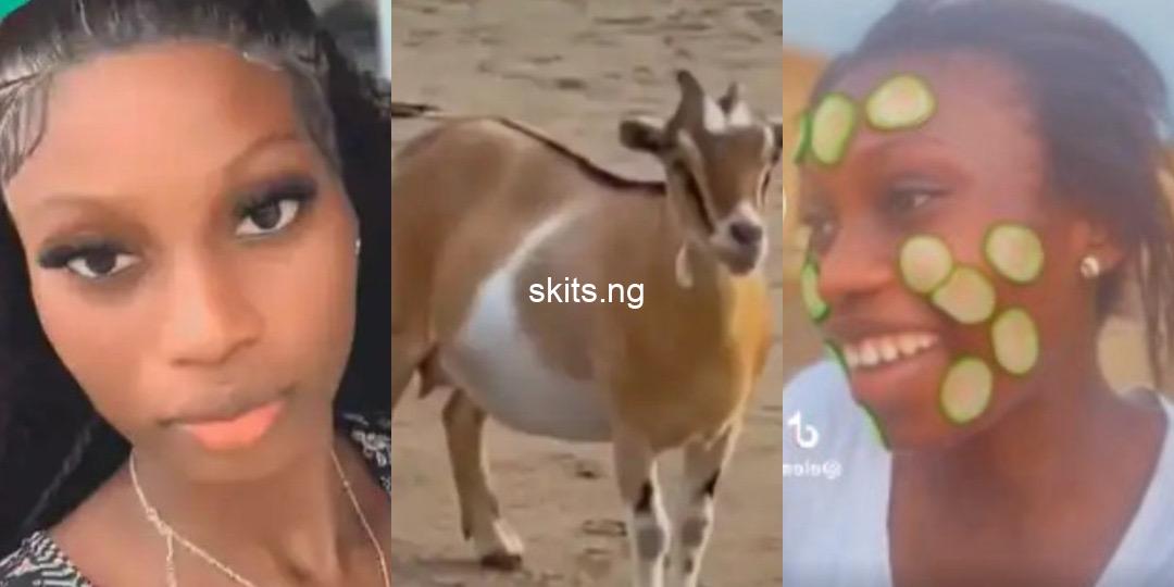 Lady shows how she chased landlords goat in public for eating her loaf of bread
