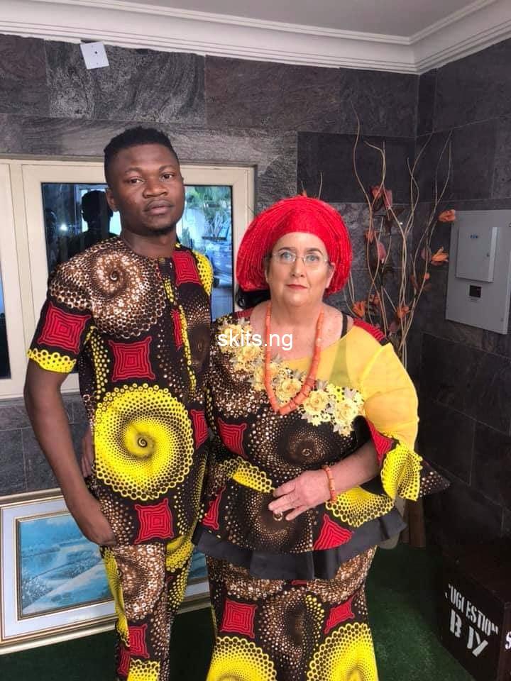 Young nigerian man presents his old oyinbo wife to his parents photos