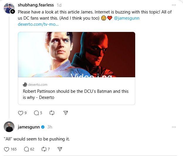 Batman james gunn responds to fans wanting robert pattinson in dcu