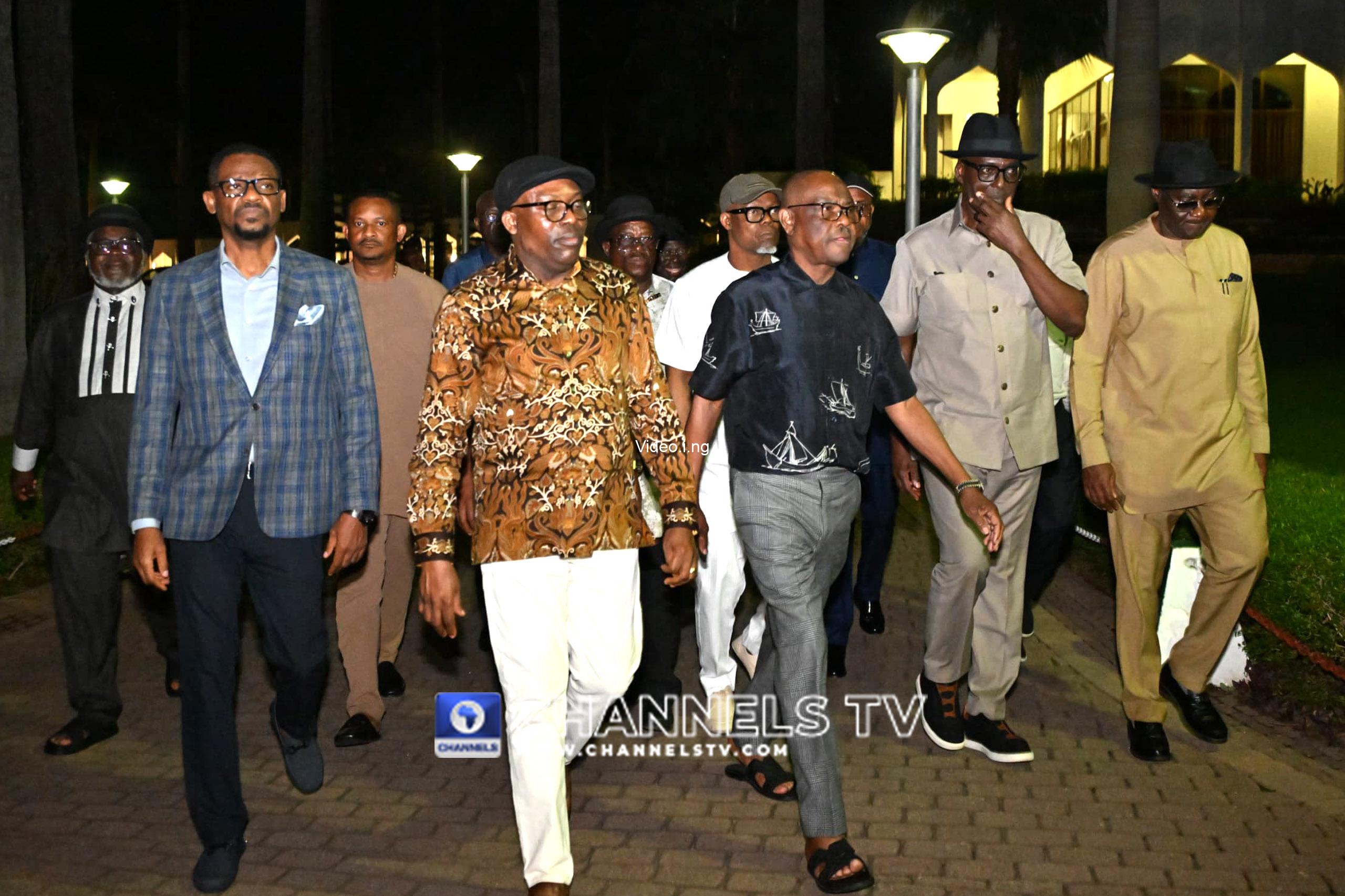 Fubara amaewhule hold peace talks with tinubu and wike in abuja photos